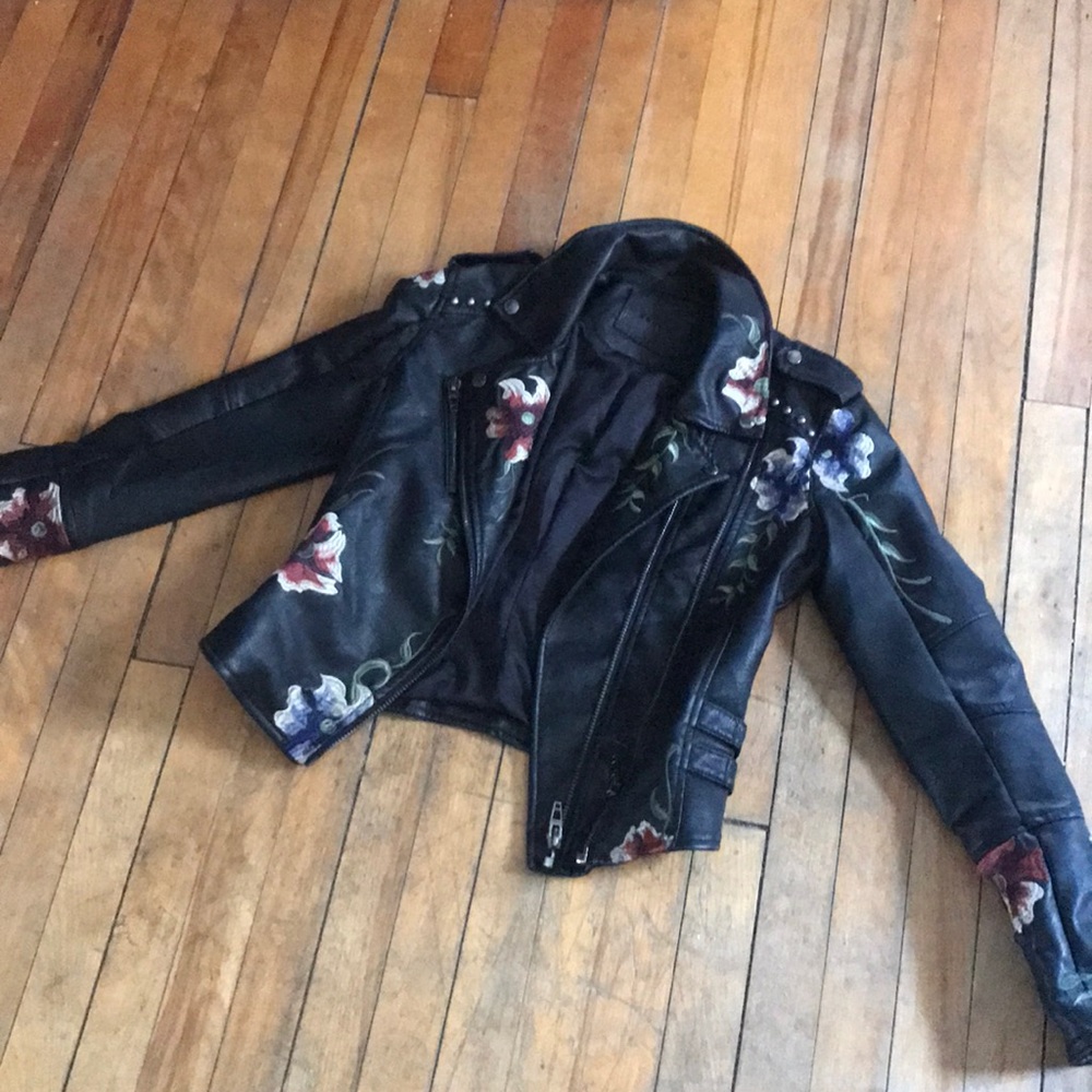 Blank NYC studded floral faux leather jacket xs